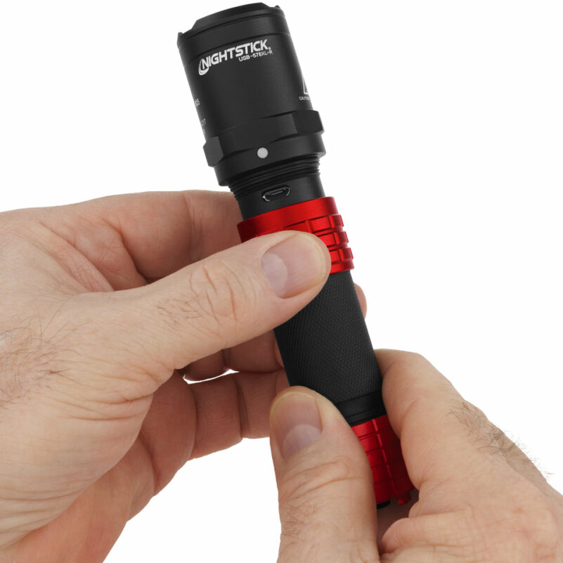 USB Dual-Light Rechargeable Flashlight w/Holster - Red - Image 3