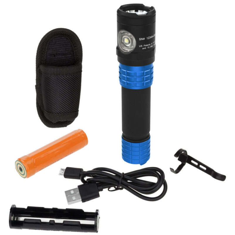 USB Dual-Light Rechargeable Flashlight w/Holster - Blue - Image 2