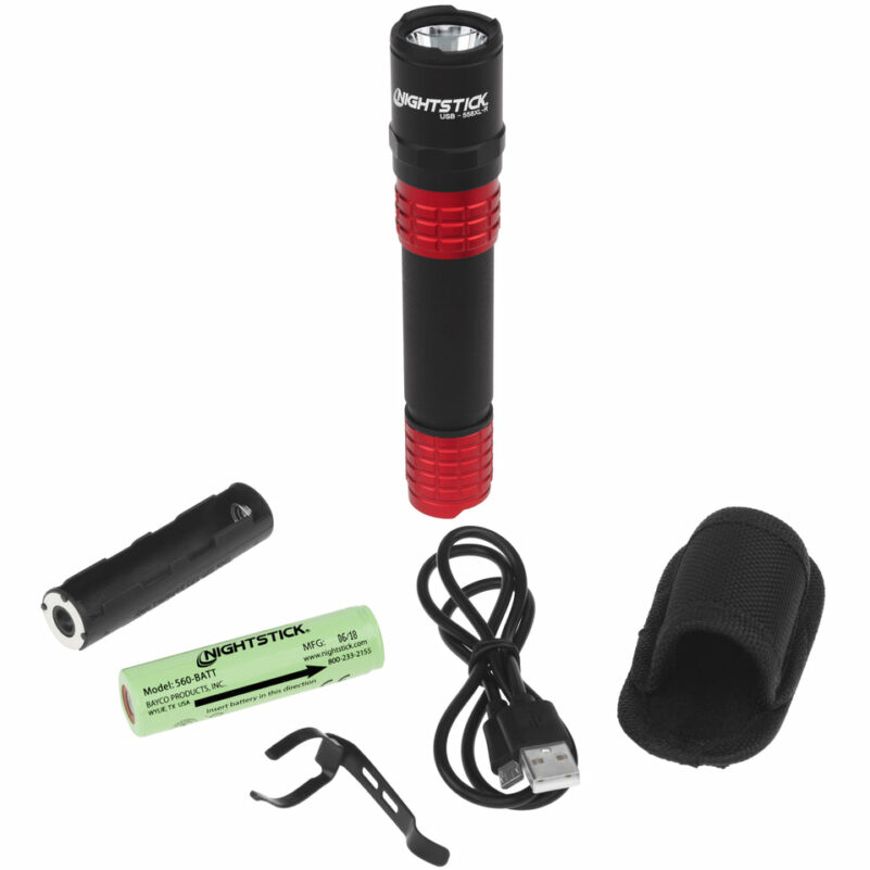 USB Tactical Flashlight w/Holster - Red