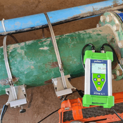 “Pulsar Measurement PTFM 6.1 portable transit-time flow meter used for clean liquid flow verification”
