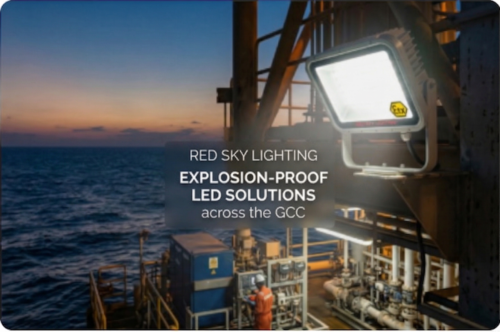 Red Sky Lighting explosion-proof LED floodlight in industrial GCC setting